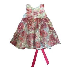 Isaac Mizrahi Embroidered Floral Dress Size 12 Months Pink and White. (K63)